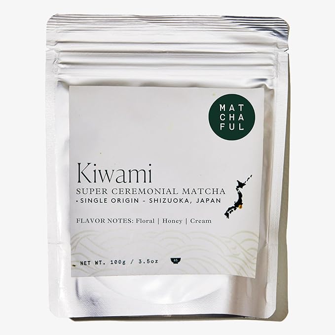 Matchaful - Kiwami - Single Origin, Super Ceremonial Matcha - Fine Green Tea Powder, Direct-Trade From Shizuoka, Japan - Balanced with Flavor Notes of Floral, Honey, and Cream - 100g Bag