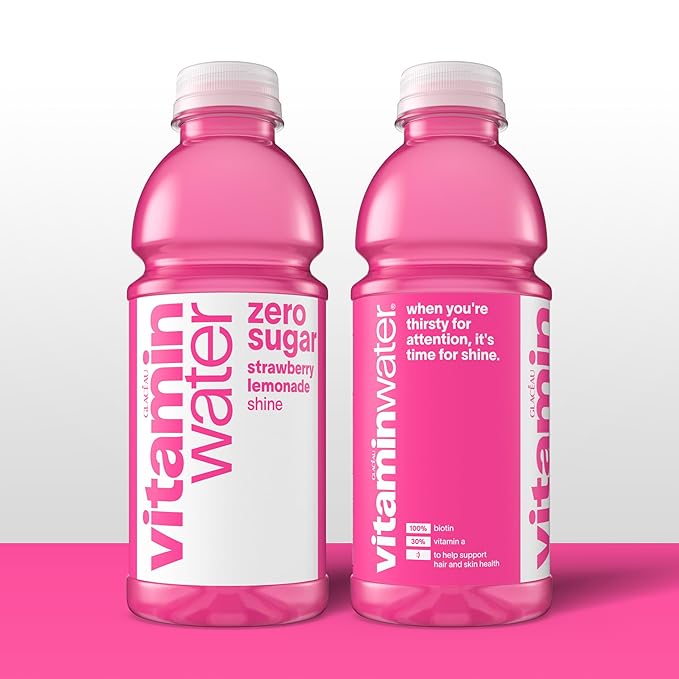 vitaminwater Shine Strawberry Lemonade Zero Sugar, Flavored Water Beverage, 20 fl oz Bottles, 12 Pack