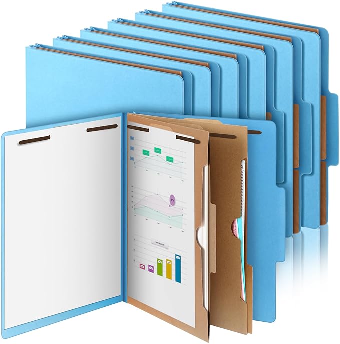 12 Pcs Classification Folders Letter Size, Back to School Supply for Teacher, Student, 2 Pocket Dividers Pressboard File Folder Bulk with 2 Fasteners, 2 in Expanding File Organizer (Blue)