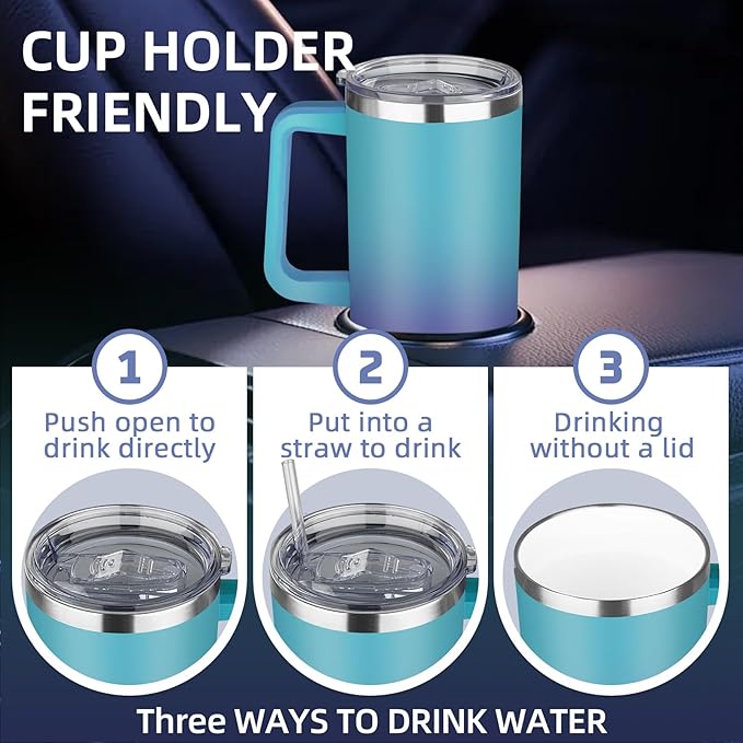 40 oz Insulated Coffee Mug with Ceramic Coating, Stainless Steel Travel Coffee Tumbler with Handle Lid and Straw, Double Wall Leak-Proof Coffee Travel Mug Keeps Drink Hot and Cold (Azure Purple)