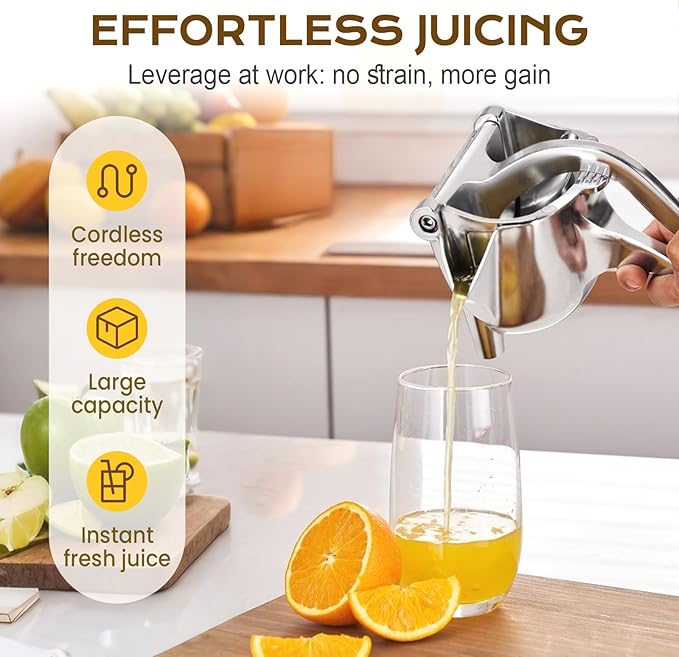 Aluminum Alloy Fresh Manual Lemon Juicer, 2025 New Upgraded Compact Citrus Press, Durable Lime Juicer for Extractor Fresh Lime Juice, Manual Juice Extractor for Home Kitchen Tool (Silver)