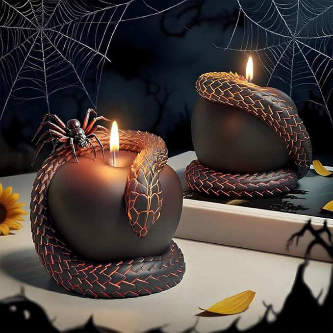 Gothic Snake and Apple Religious Art Candle Mold – 3D Silicone Resin Mold for Epoxy Casting, Aromatherapy Wax, Halloween Gothic Decor, Serpent Apple Sculpture Candle Making Mold