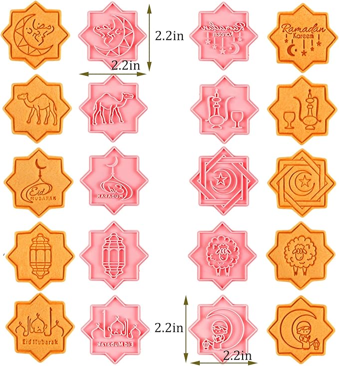 10 Pcs Eid Mubarak Cookie Cutters Set Baking Molds 3D Christmas Press type Cookie Cutter for Baking, Fondant, Cheese, and Pastries
