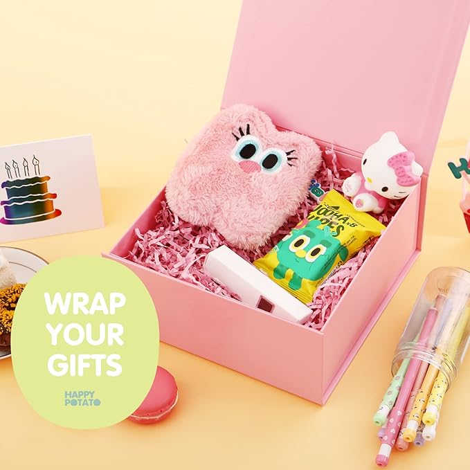 HAPPY POTATO 5 Packs Gift Boxes 7.5x7.5x3 Inches, Pink Gift Boxes with Lids, Bridesmaid Proposal Boxes, Square Gift Boxes, Magnetic Gift Boxes for Presents (Glossy Pink, Pack of 5)