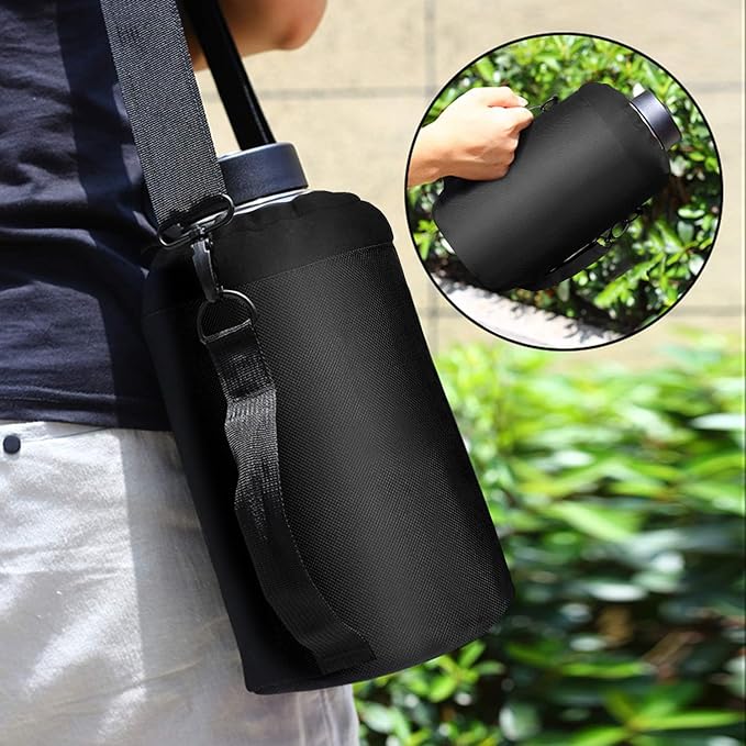 SENDESTAR Water Bottle 64oz Double Wall Vacuum Insulated Leak Proof Stainless Steel Sports Water Bottle—Wide Mouth with New Flex Straw Lid & Spout Lid (Deep Blue&Black)
