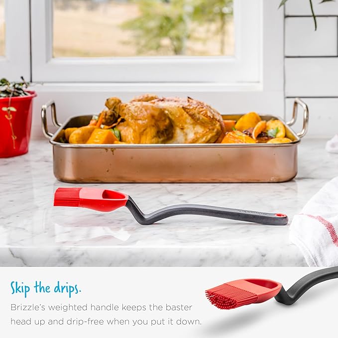 Dreamfarm Brizzle 3-In-1 Flexible Silicone Sit-Up Basting, Drizzle, Scooping Brush with In-Built Sauce Resevoir - Black