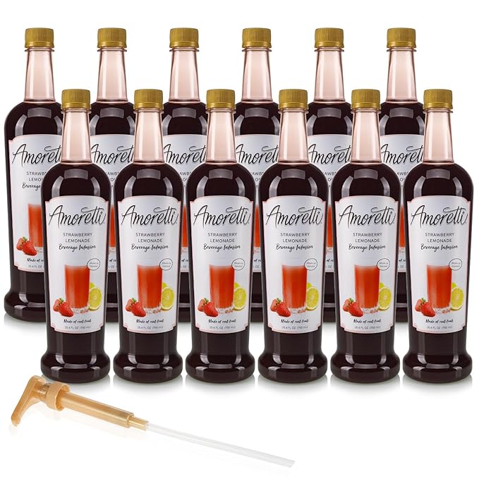 Amoretti - Strawberry Lemonade Beverage Infusion - Drink Mix & Water Enhancer with Pump for Flavoring Cocktails, Waters, Teas, and other Beverages, Preservative Free