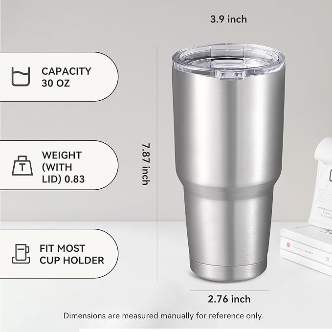 30 oz Tumbler with Lid Stainless Steel Tumblers Bulk Vacuum Insulated Cup Reusable Powder Coated Travel Mug Double Wall Leak Proof Cups Keep Cold Drinks for 12 Hours Stainless, Set of 12
