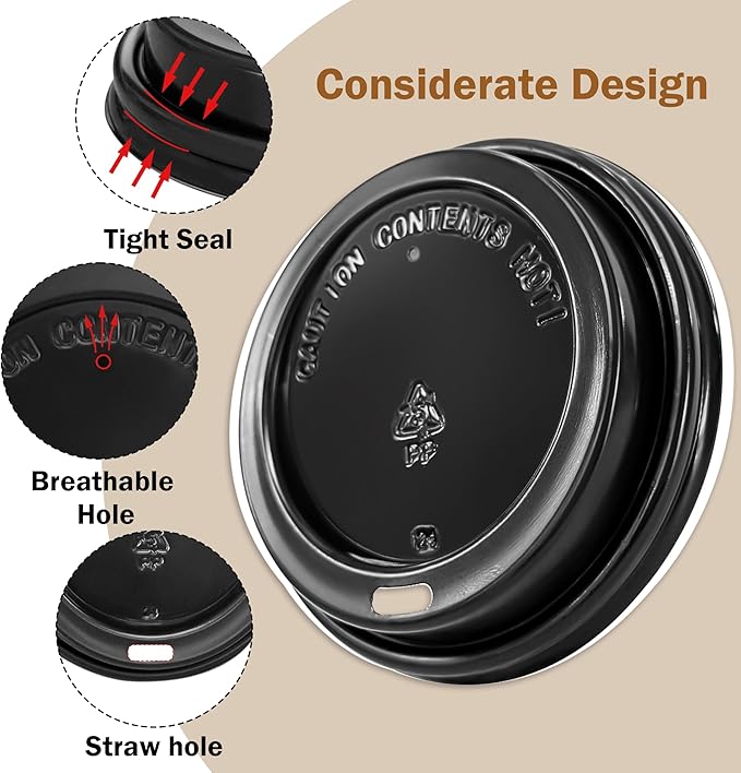 240 Pack Disposable Coffee Cup lids, 3.54'' Leak-Proof Disposable Plastic Cup Lids for 10, 12, 16, 20oz Paper Cups, Hot/Cold Drinking Cup Lids, Black