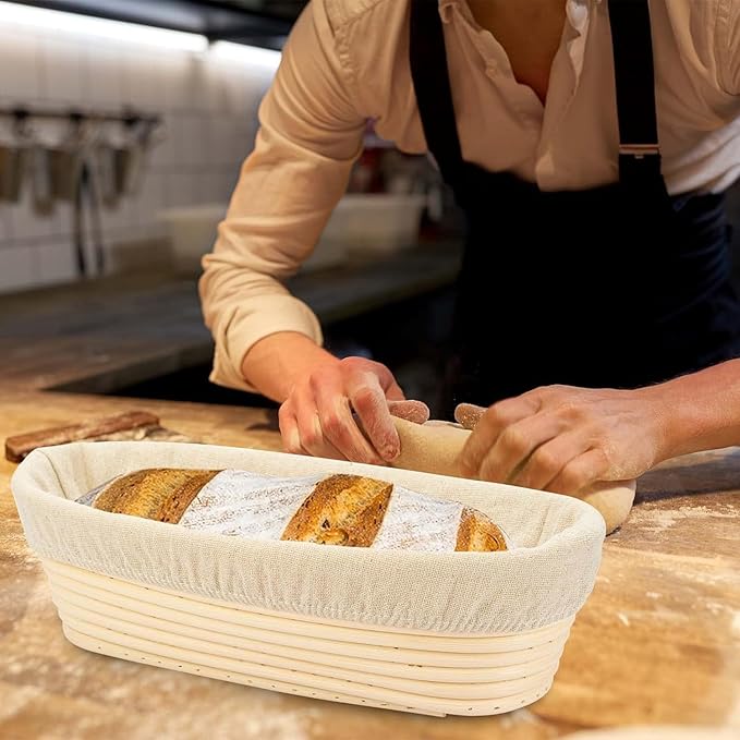 2PACK 12 inch Oval Bread Proofing Basket Banneton Bread Dough Proofing Rising Rattan Basket & Liner for Baking Bread Making