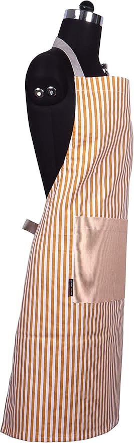 AMOUR INFINI Cotton Aprons for Women with Pockets Adjustable Strap and Waist Ties Reusable Printed Aprons for Baking, Cooking, Gardening (27.5 x 33 Inches - Yellow)