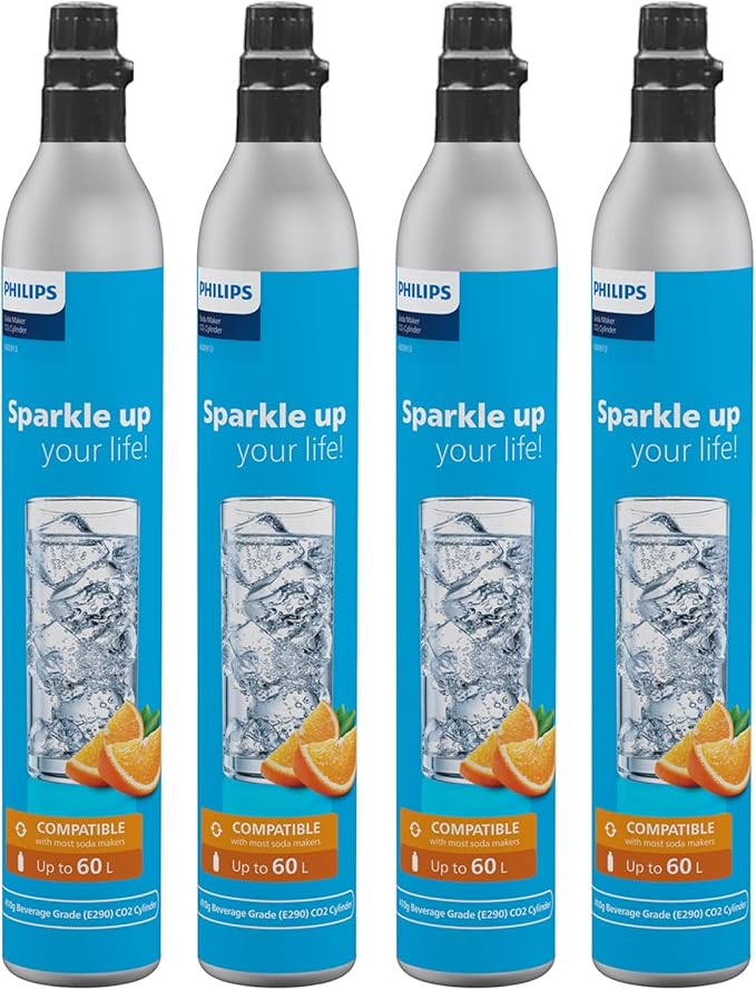 CO2 Canisters for Soda Maker, Philips 60L Threaded Refill Co2 Cylinder for Carbonated Water Machine, Compatible with All Screw-In Sparkling Water Maker, Refillable Co2 Cartridges