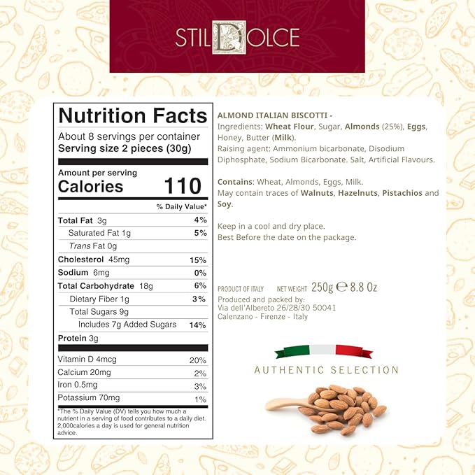 Italian Semi-Soft Almond Biscotti | Made in Tuscany, Italy | Stildolce Traditional Authentic Biscuits, Pack of 2