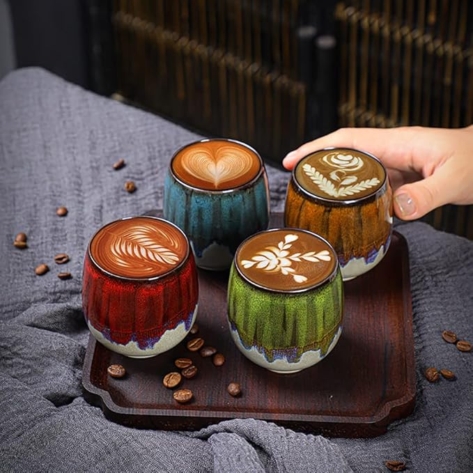 Espresso Cups Ceramic Kiln-Change Mini Espresso Coffee Cup KungFu Tea Set Spirits Cups Tasting Cups Mate Cup (2Pcs, Green)
