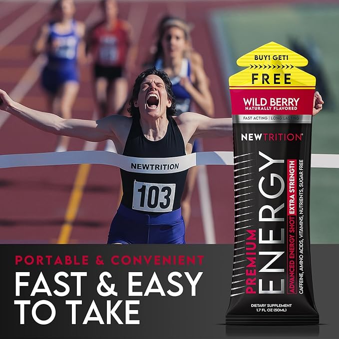 NewTrition® Extra Strength Energy Shots, 250mg Caffeine Energy Shots with Vitamin B & Amino Acids, Sugar-Free Vitamin Energy Shot, 1.7 fl oz (Pack of 12, Wild Berry)