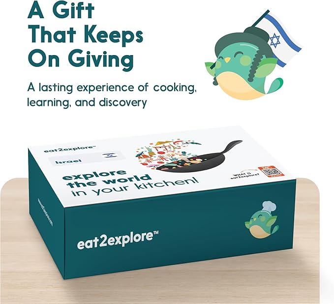 eat2explore Cooking Kits for Kids – Interactive & Educational Kids Cooking Sets Real for Ages 5 and Up,3 Recipe Cards & Global Ingredients – Fun Gift for Young Chefs | Explore Israel