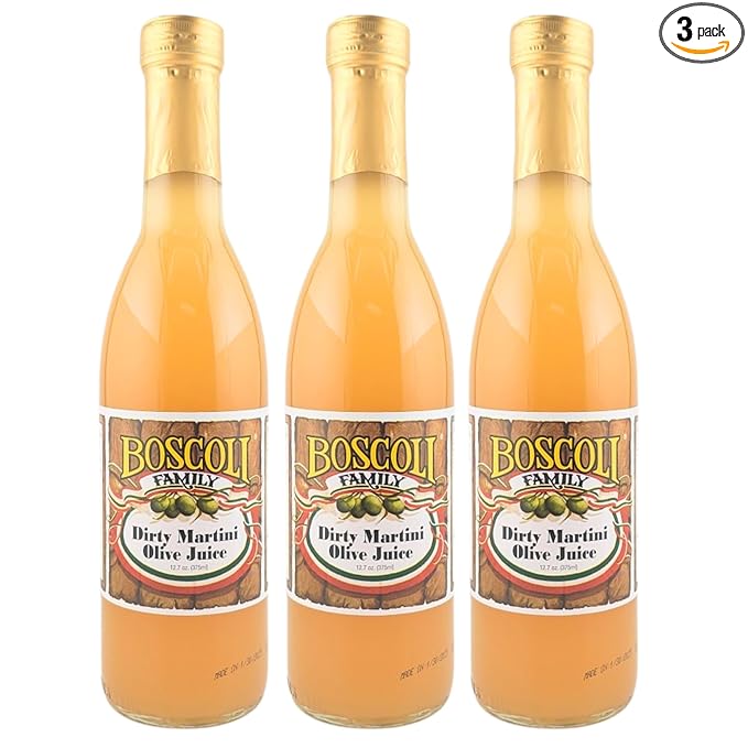 Boscoli Dirty Martini Olive Juice - 12.7 oz Bottle, Pack of 3, All Natural, Gluten-Free - Premium Cocktail Mixer for Martinis & Bloody Marys