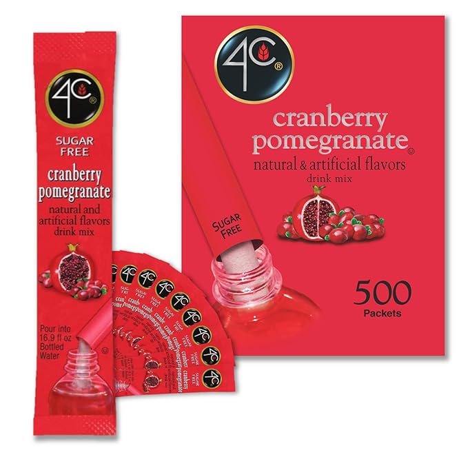 4C Powder Drink Stix, Cranberry Pomegranate 500 Count, Bulk Buy, Singles Stix, On the Go, Refreshing Water Flavorings, Value Pack
