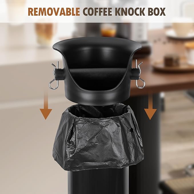 Knock Box for Espresso Grounds Commercial Floor-Standing Coffee Grounds Knock Box with Brush 18L Large Capacity Coffee Knockbox with Towel and Garbage Bags for Coffee Shops,Bar Home,Coffee lovers