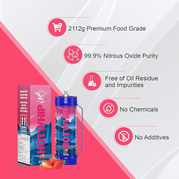 Whipped Cream Charger 2112g 3.3L Strawberry Flavor 99.99% Purity Premium Cream cartridge With Nozzle(6 Cylinders)