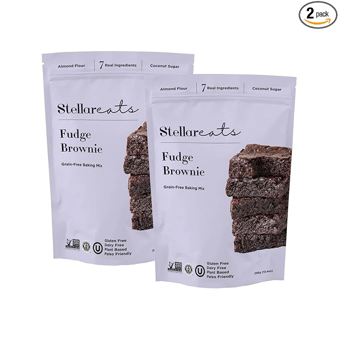 Stellar Eats Grain‑Free Fudge Brownie Baking Mix | Gluten‑Free, Dairy‑Free, Plant‑Based, Paleo‑Friendly, Naturally Sweetened with Coconut Sugar | Almond Flour-Based | 10.4 oz | 2 Pack
