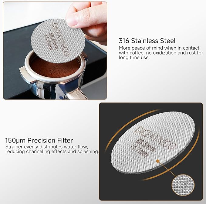 2 Pieces Espresso Puck Screen,Metal Coffee Filter,1.0mm & 1.7mm Thickness 150μm - 316 Stainless Steel,Reusable Barista Espresso Filters for Espresso 58.5mm Portafilter Filter Basket
