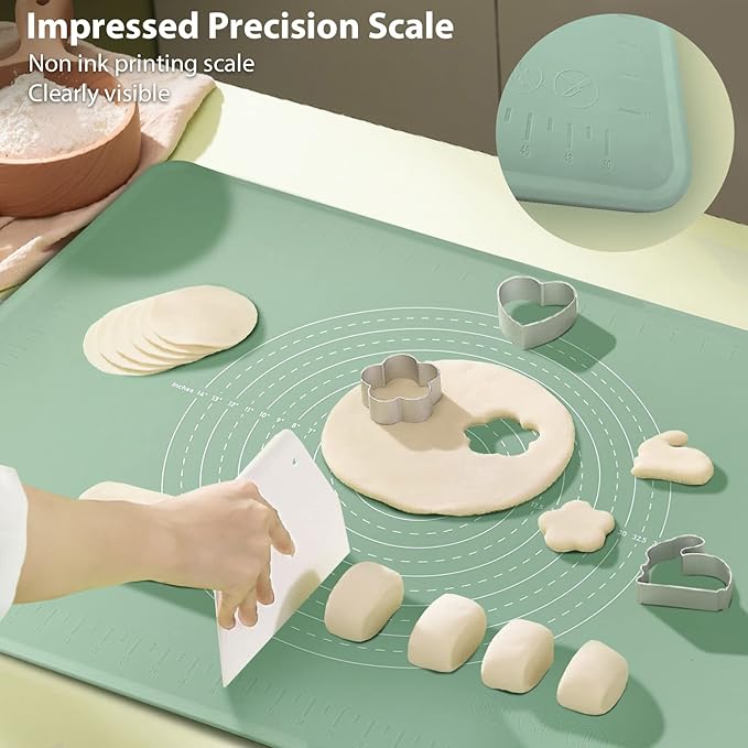 24"X16" Silicone Baking Mat Extra Large Non-stick Pastry Mat with High Edge, Dough Rolling Board for Pastry, Macarons, Pies, Bread, Cookies, Pizza, Fondant, Pasta, Food Grade Silicone Baking Supplies