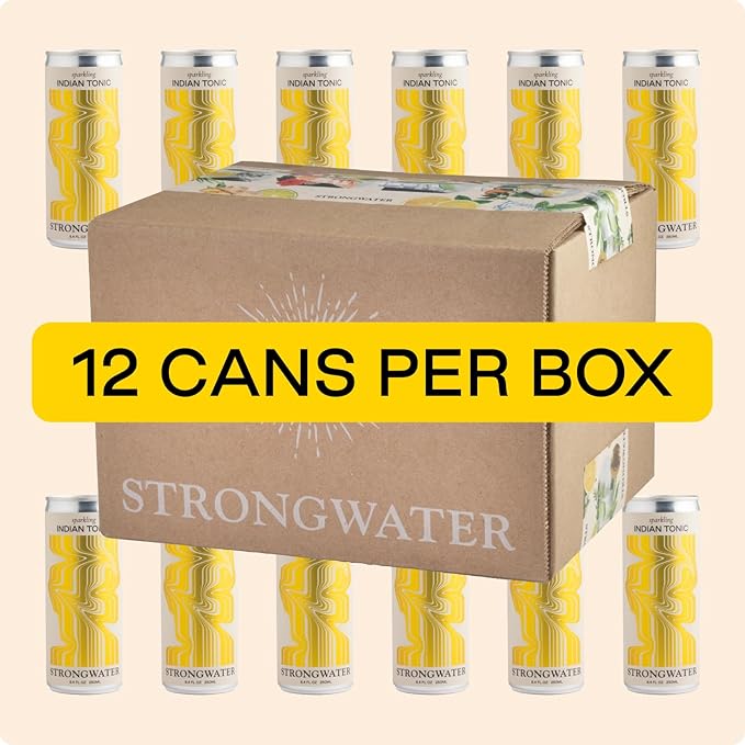 Strongwater Sparkling Indian Tonic Water - 12 Pack Cans (8.4 Fl Oz Each) - Premium Mixer with Quinine, Rocky Mountain Water & Botanicals - No Added Preservatives, Zero Sugar