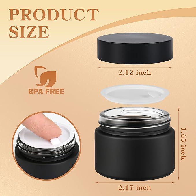 Glass Jars with Lids,Eco-Friendly Cosmetic Containers with Airtight Black Lids & Liners, Multi-Color Options for Cream, Lotion, Body Butter, DIY Skincare Travel Jars (Frosted Black, 2oz)