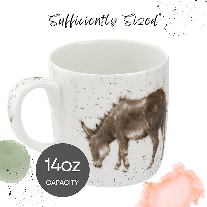 Royal Worcester Wrendale Designs 14 oz Mug, Gentle Jack - Fine Bone China with Donkey Motif - Woodland Themed Tea Mug for Cozy Cottagecore Homes - Safe Ceramic Drinkware for Daily Use