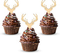 Wooden Deer Cupcake Toppers Antler Cake Picks Wedding Baby Shower Birthday Hunting Rustic Country Party Cake Decoration Supplies 24 Counts
