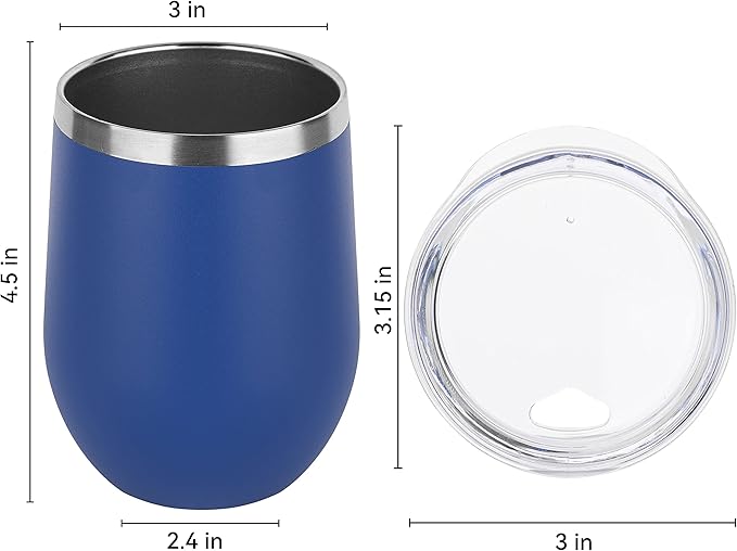 DOMICARE Stainless Steel Wine Tumbler Bulk with Lid, Personalized Insulated Tumblers Set, 12oz Travel Coffee Cups Pack of 1, Dark Blue