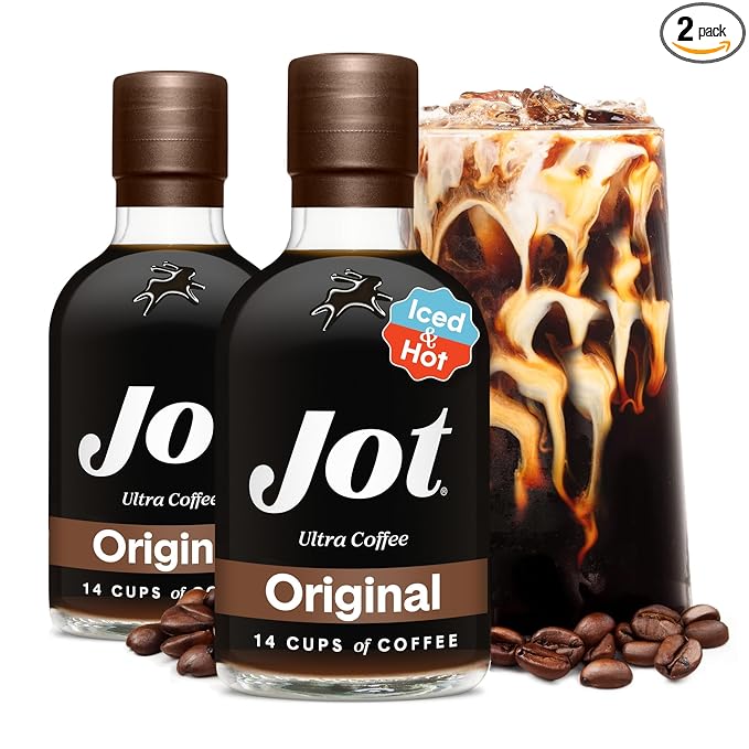 Jot Coffee Concentrate (Original) High Caffeine Cold Brew Coffee Concentrate Liquid for Iced Coffees, Instant Espresso, Hot or Cold Instant Coffees - Makes 14 Cups, 150mg Caffeine/Tbsp, Sugar Free