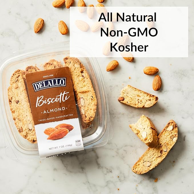 DeLallo Almond Biscotti, (4 Pack), Authentic Italian Recipe, Golden Brown Twice Baked Cookies, Kosher, Non-GMO, All Natural Italian Biscuits Made in Small Batches, Nutty Warm Flavor