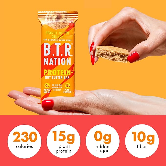 B.T.R Nation Vegan Keto Plant Based High Protein & HIgh Fiber Bars - Peanut Butter Crunch Protein+ | 6 Bars | Low Carb & GF, Free of Sugar Alcohols, Dairy, Soy, with Powerful Superfoods!