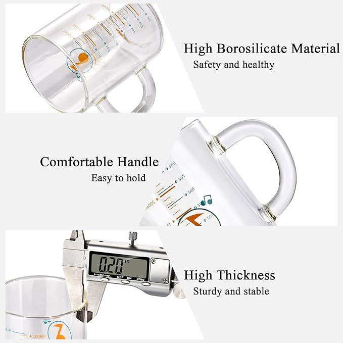 2 Piece Expresso shots cup,Glass measuring cup,8 Oz Glass Measuring Cup,Tea Glass Cups withHandles,Glass Coffee Cups for Latte(Black-2pcs)