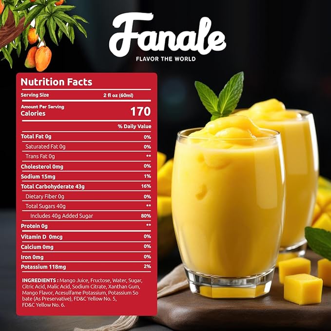 Fanale Premium Flavoring Concentrated Syrup for Bubble Tea 11 lb | Mango Flavor Syrup | for Boba Tea, Smoothies, Slushes, Desserts | 11lb | Pack of 4 | SRP020-CS