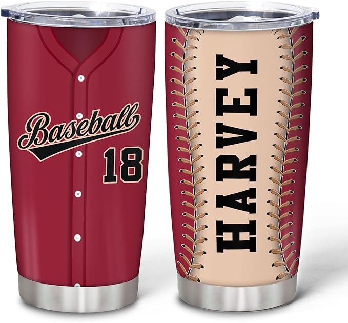 Hyturtle Personalized Baseball Tumbler Baseball Players Design Stainless Steel Double Walled Vacuum Insulated Tumblers 20oz30oz Coffee Travel Mug Cup Christmas Gift For Men Boys Friends Dad Sports Fan
