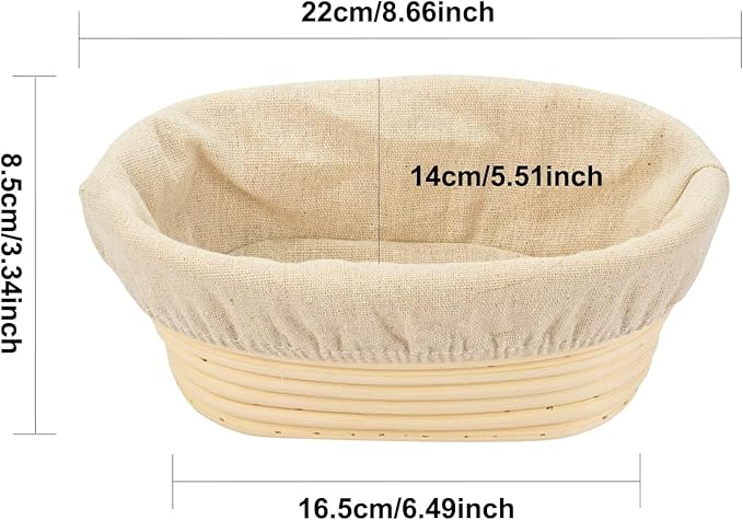 4PACK 8 inch Oval Bread Proofing Basket Banneton Bread Dough Proofing Rising Rattan Basket & Liner for Baking Bread Making
