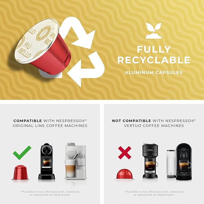 Piu Bello Espresso Coffee Pods for Nespresso Original Machines – Variety Pack – Light Roast, Dark Roast, Chocolate, Nuts, Caramel – Rich & Balanced Taste, Kosher (6-Flavor Multipack, 60 Count)