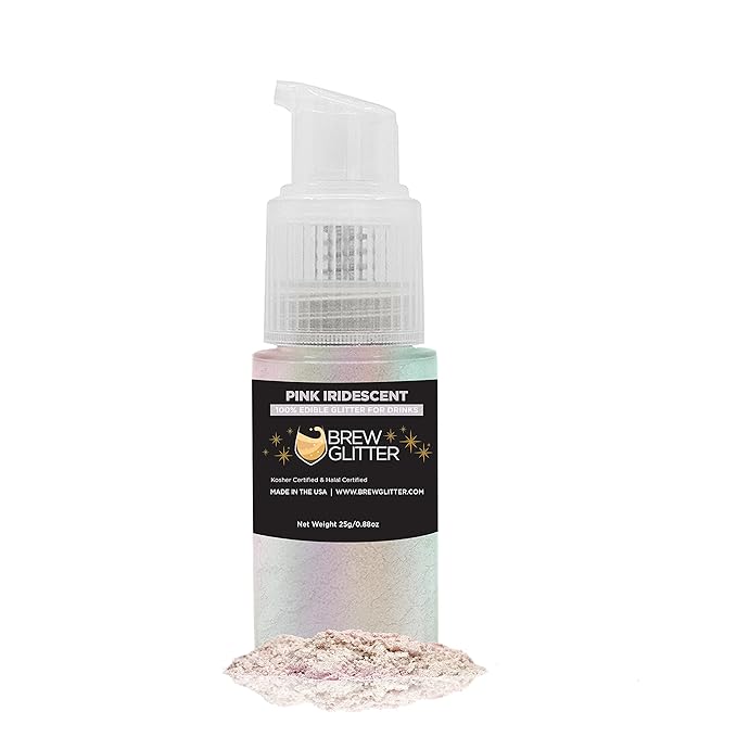 Pink Iridescent BREW GLITTER Edible Glitter For Drinks, Cocktails, Beer, Garnish Glitter & Beverages | 100% Edible & Food Grade | Vegan, Gluten, Nut Free (25g Spray Pump, Pink Iridescent)