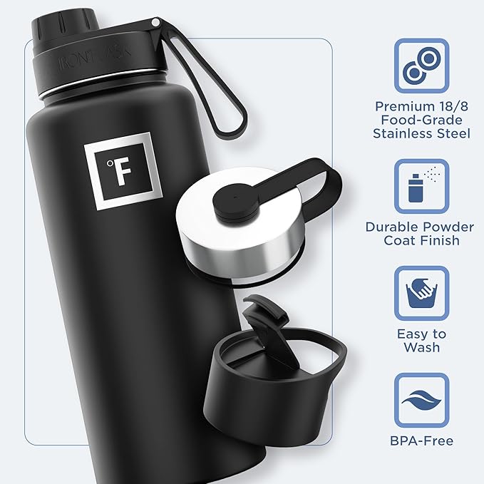 IRON °FLASK Camping & Hiking Hydration Flask with 3 Lids - Stainless Steel, Double Walled & Vacuum Insulated Water Bottle - Leak Proof & BPA Free (Twilight Blue, Spout - 32 oz)