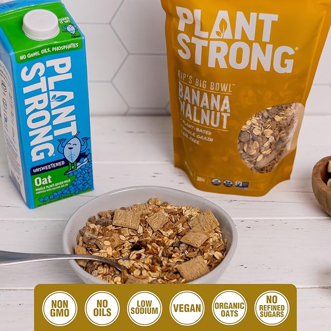 Rip's Big Bowl - PLANTSTRONG Banana Walnut Cereal (6-Pack) Non-GMO Whole-Grain Plant Based Oil Free Pack of 6 x 14oz Bags