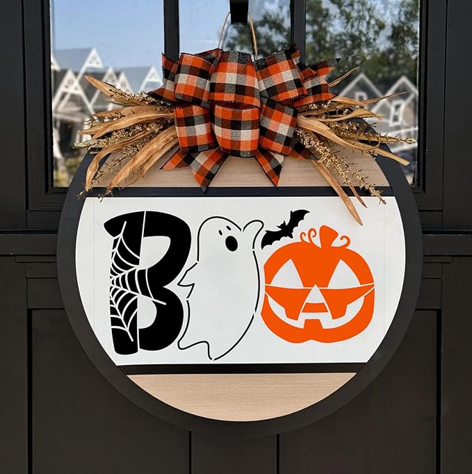 Halloween Stencils for Painting on Wood 12”x8” Large Halloween Stencil Boo Trick or Treat Bats Hocus Pocus Stencils for Door Mats Wood Sign T-Shirt Decor
