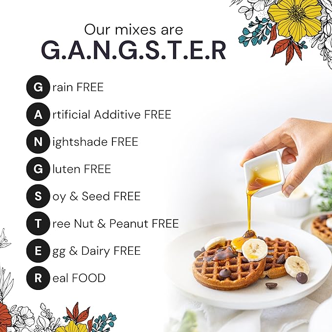 eat G.A.N.G.S.T.E.R. Vegan Pancake & Waffle Mix - Allergy-Friendly Baking Mix, Grain-Free, No Dairy, Nuts, Gluten, Dairy - For Paleo & AIP Diets, Fluffy Pancake & Crispy Waffle Breakfast Food