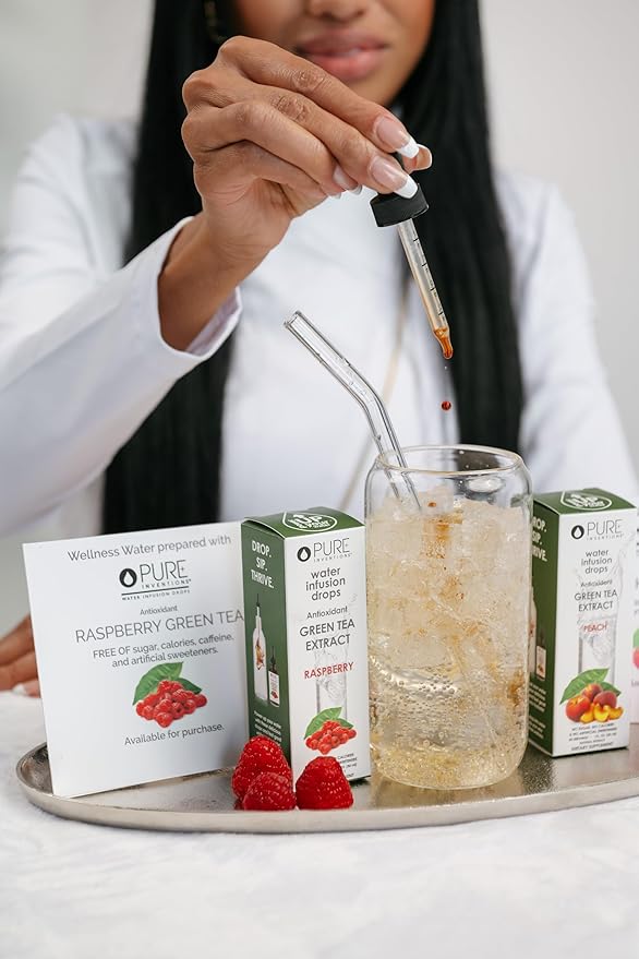 Pure Inventions - Green Tea Raspberry Water Infusion Drops - Antioxidants & Electrolytes - Health & Wellness Drink - Immunity Support - Sugar Free, Zero Calorie, No Artificial Sweeteners - 30 Servings