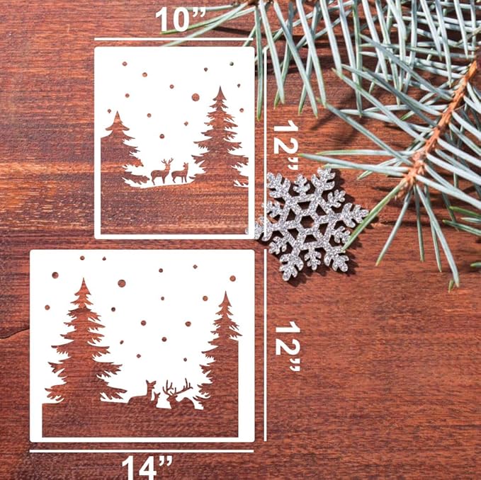 Christmas Stencils for Window Glass Large Christmas Stencil Forest Deer Stencil for Doormat Winter Scene Holiday Drawing Templates for Painting on Wall Canvas Paper Doormat