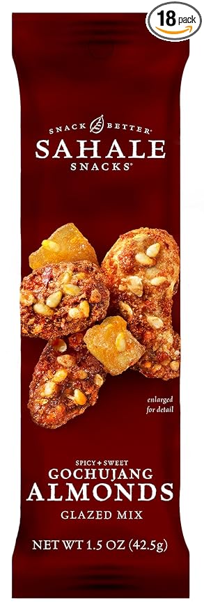 Sahale Snacks Gochujang Almonds Glazed Mix, 1.5 oz Bags (18 Packs) - Dry-Roasted Deluxe Mixed Nuts Inspired By Traditional Korean BBQ - Non-GMO, Kosher, & Certified Gluten-Free Snacks