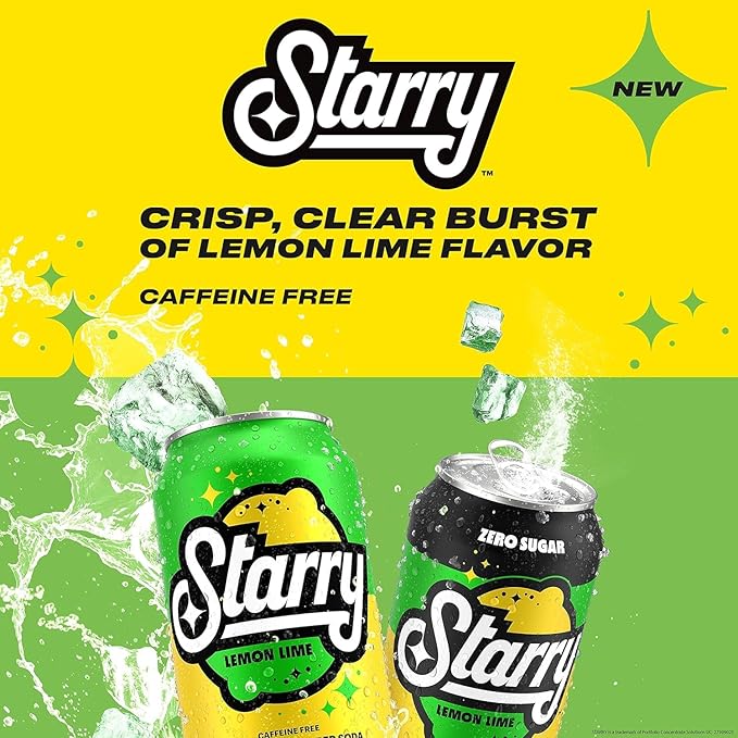 Starry Lemon Lime Soda, Caffeine Free, Mini Cans, 7.5 Fl oz (Pack of 10)