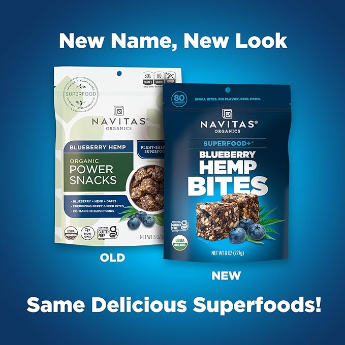 Navitas Organics Superfood Power Snacks, Blueberry Hemp, 8oz. Bag, 11 Servings - Organic, Non-GMO, Gluten-Free